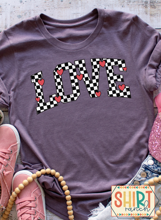 LOVE Checkered with Hearts - Valentine's Tee